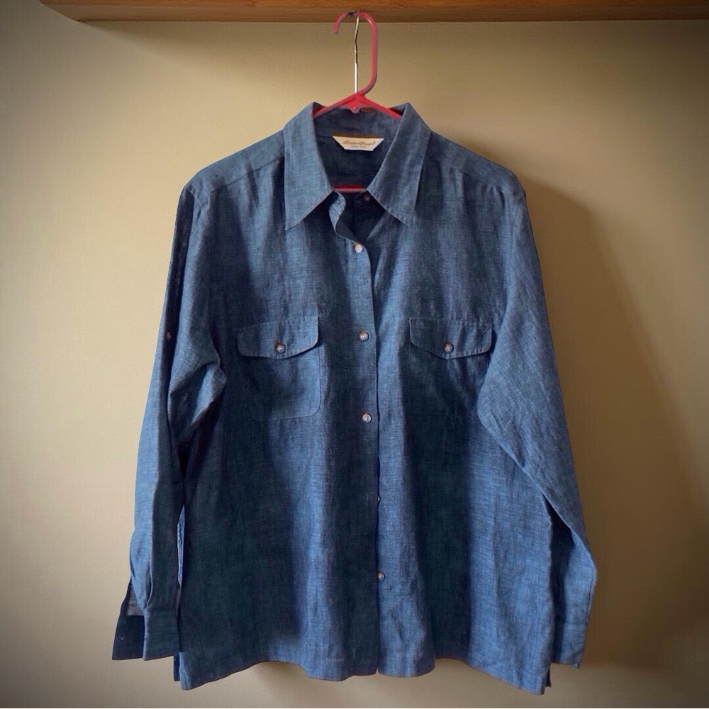Vintage Eddie Bauer Linen Shirt | XL | 100% Linen blue Old Money Casual - Picture 2 of 11